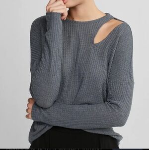 Express Cutout Shoulder Ribbed Long-Sleeve Sweater - Gray Size S
